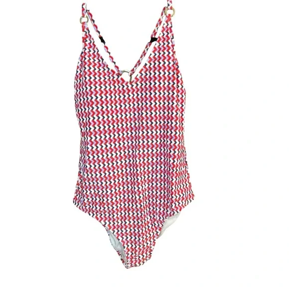Red and White Patterned Women's Top - Picture 2 of 7